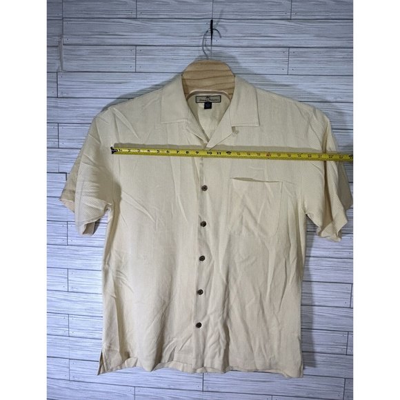 Tommy Bahama Solid Yellow 100% Silk Short Sleeve Button-Front Hawaiian Shirt Med - Picture 8 of 8